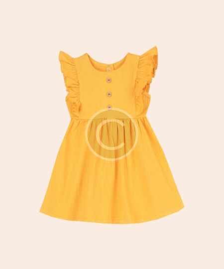 Golden flutter-sleeve dress