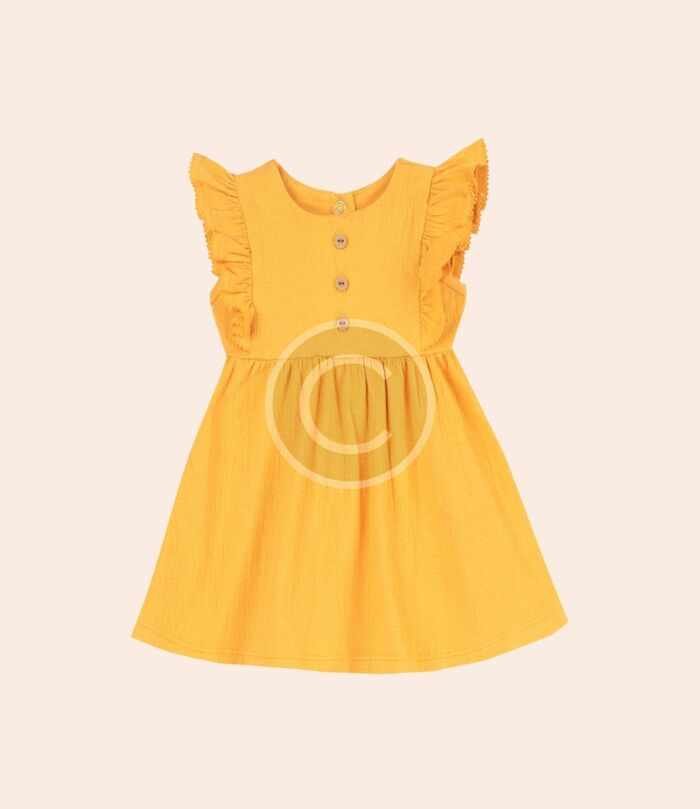 Golden flutter-sleeve dress